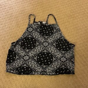 H&M Black Paisley High-Neck Crop Top